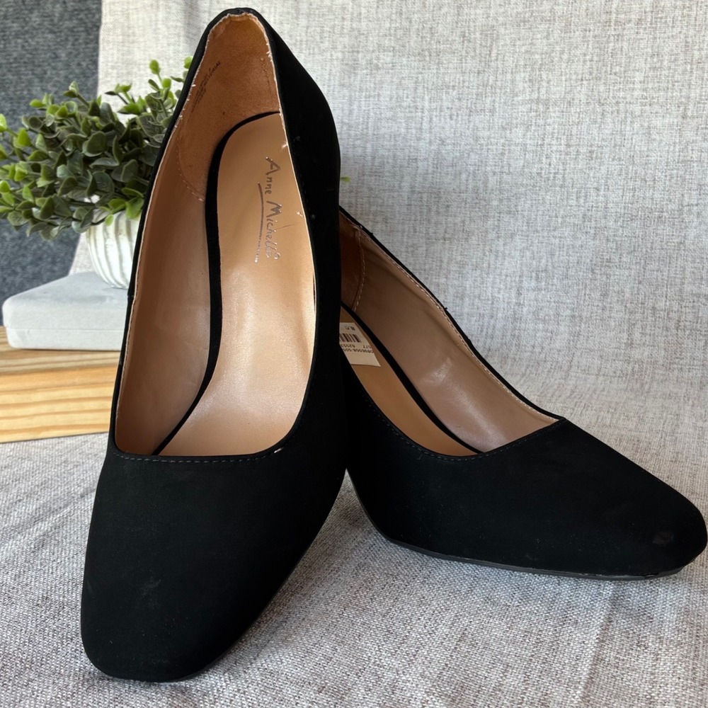 Anne Michelle Pumps DEVELOP-01 8 Black Suede Almond Toe Stiletto Heels
